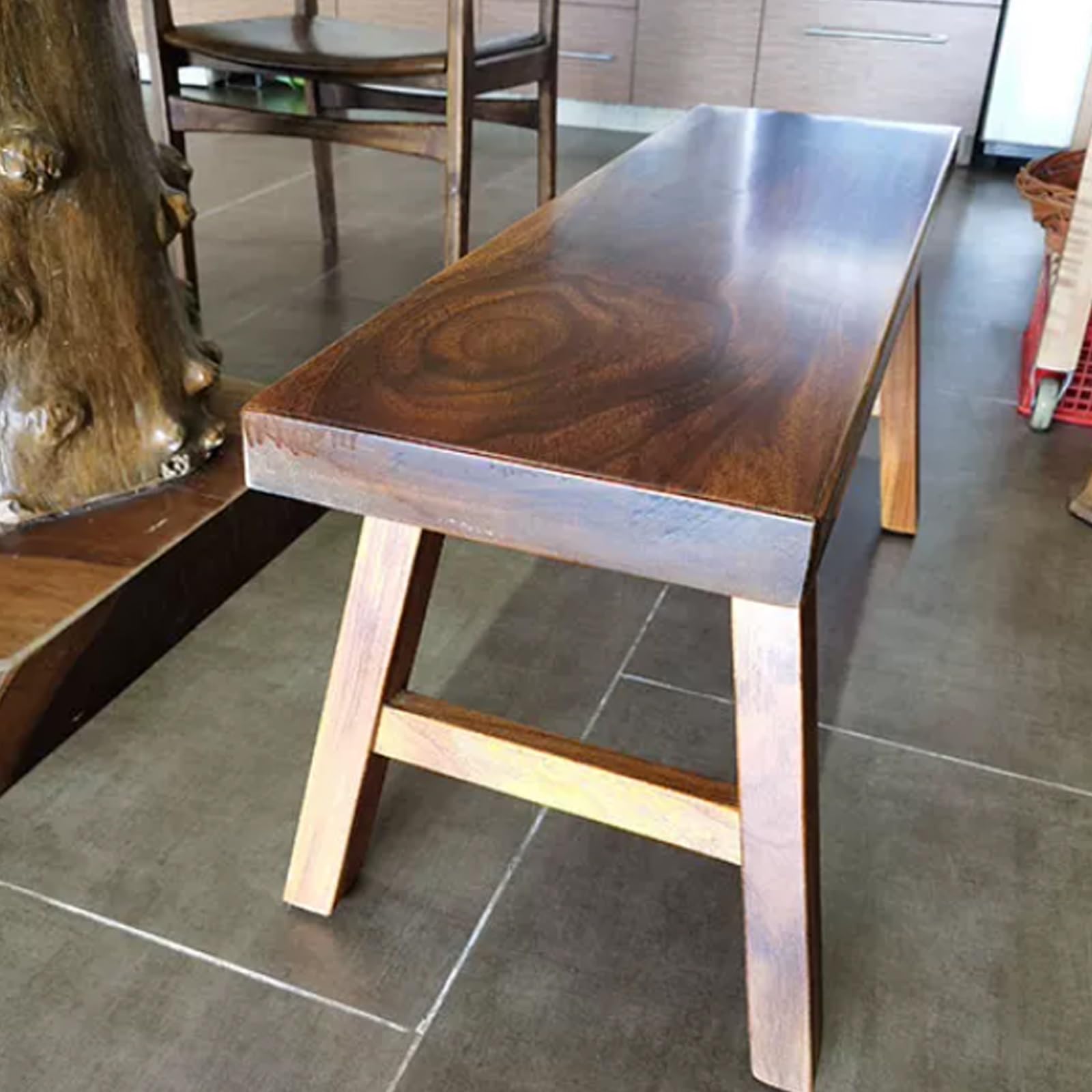 Solidna Drewniana Ławka Naturalna dla Salonu Jadalni Lub Patio Wytrzymała Bez Oparcia Nie Wymaga Montażu Idealna do Użytku Wewnętrznego i Zewnętrznego(100x30x45cm)