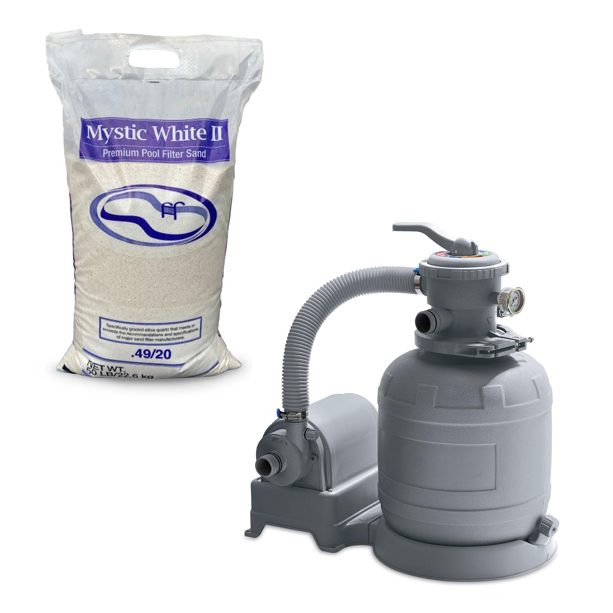 Funsicle 12 Inch Above Ground Swimming Pool 1600 GPH Sand Filter Pump Bundled with US Silica Mystic White II Premium 50 Pound Filter Sand Bag