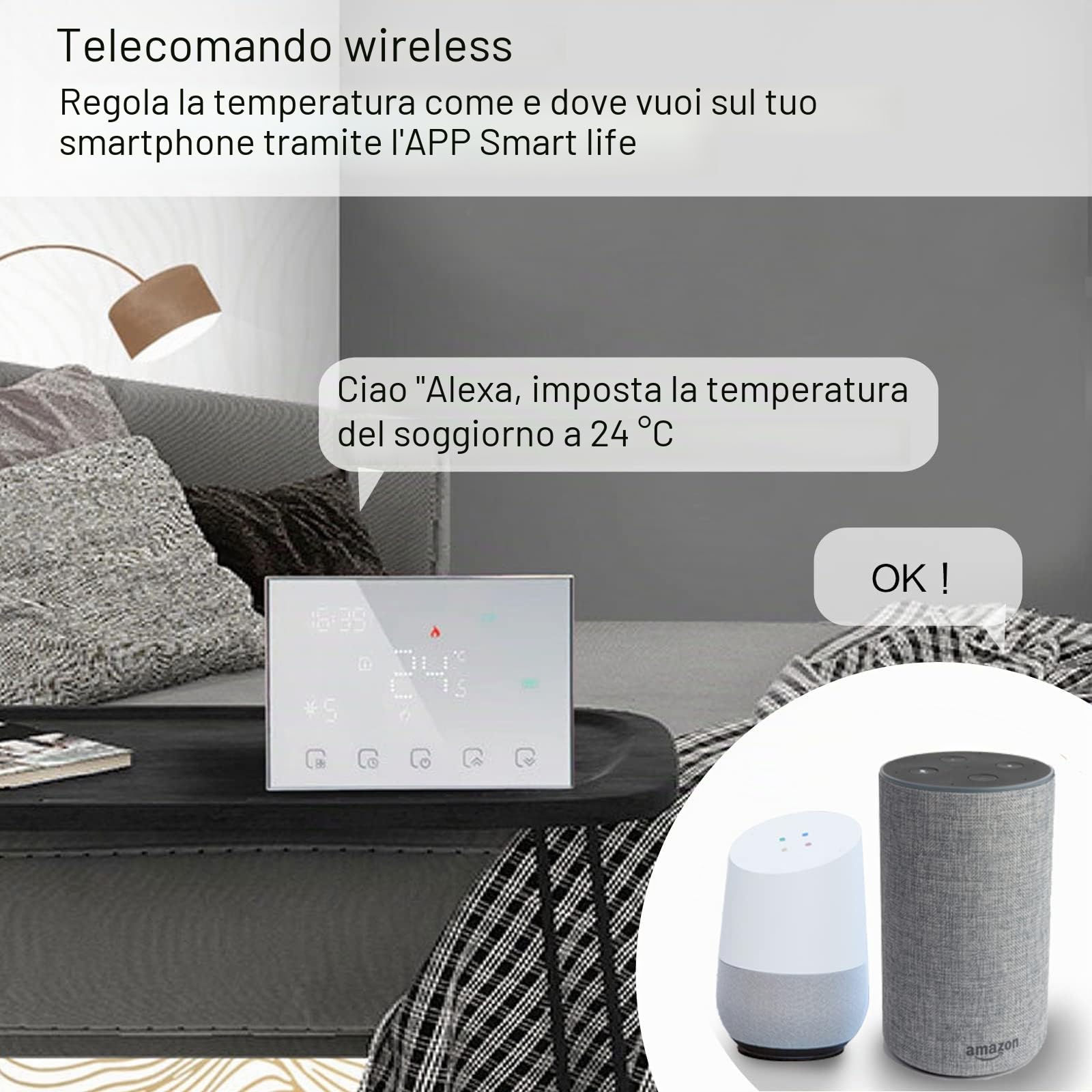 Termostato WiFi Smart RF per Riscaldamento Acqua e Caldaia Termostato a Parete Programmabile per Ambiente Funziona con Alexa Google Home Display Touchscreen Regolatore di Temperatura Wireless,Battery