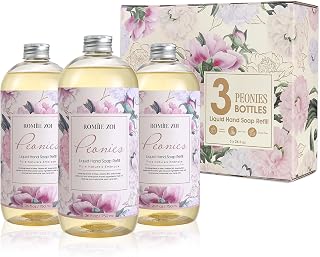ROMIIE ZOI Liquid Hand Soap Refills Gift Set – Peony Scent – 3 x 26 Fl Oz Bottles – Plant-Based, Non-Toxic, Gentle & Moisturizing Formula with Essential Oils – for Bathroom, Kitchen & Home Gifting
