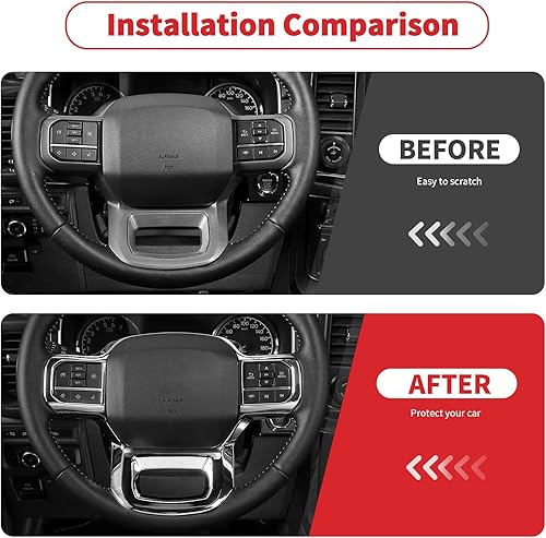 Miniatura 2 de Linskip Moldura para volante compatible con Ford F150 2021 2022 2023 2024 2025, funda para volante para accesorios interiores de Ford F150 (cromado)