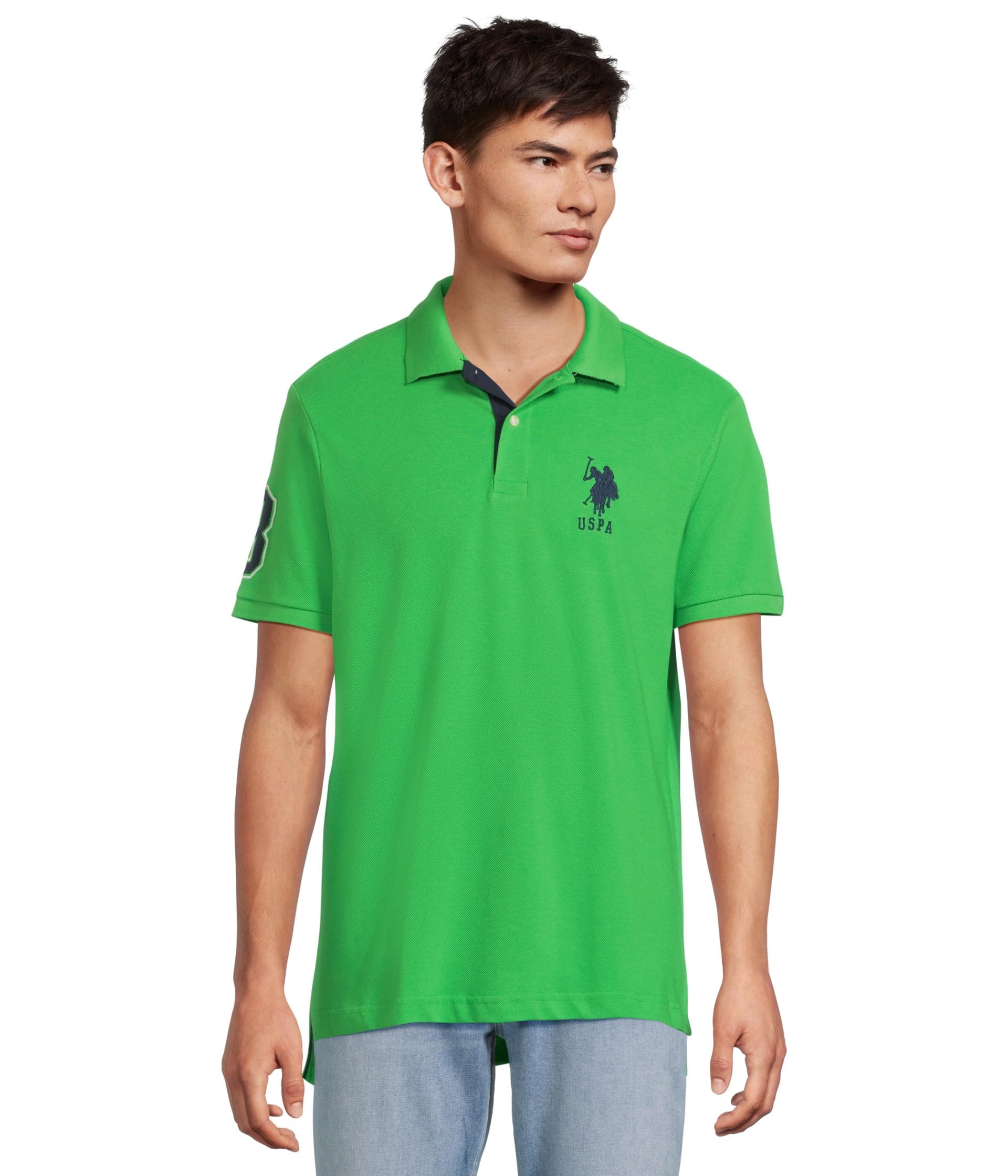 U.S. Polo Assn. Men's Short-Sleeve Polo Shirt with Applique, Casual Summer Slim Fit Polo Shirt with Contrast Color