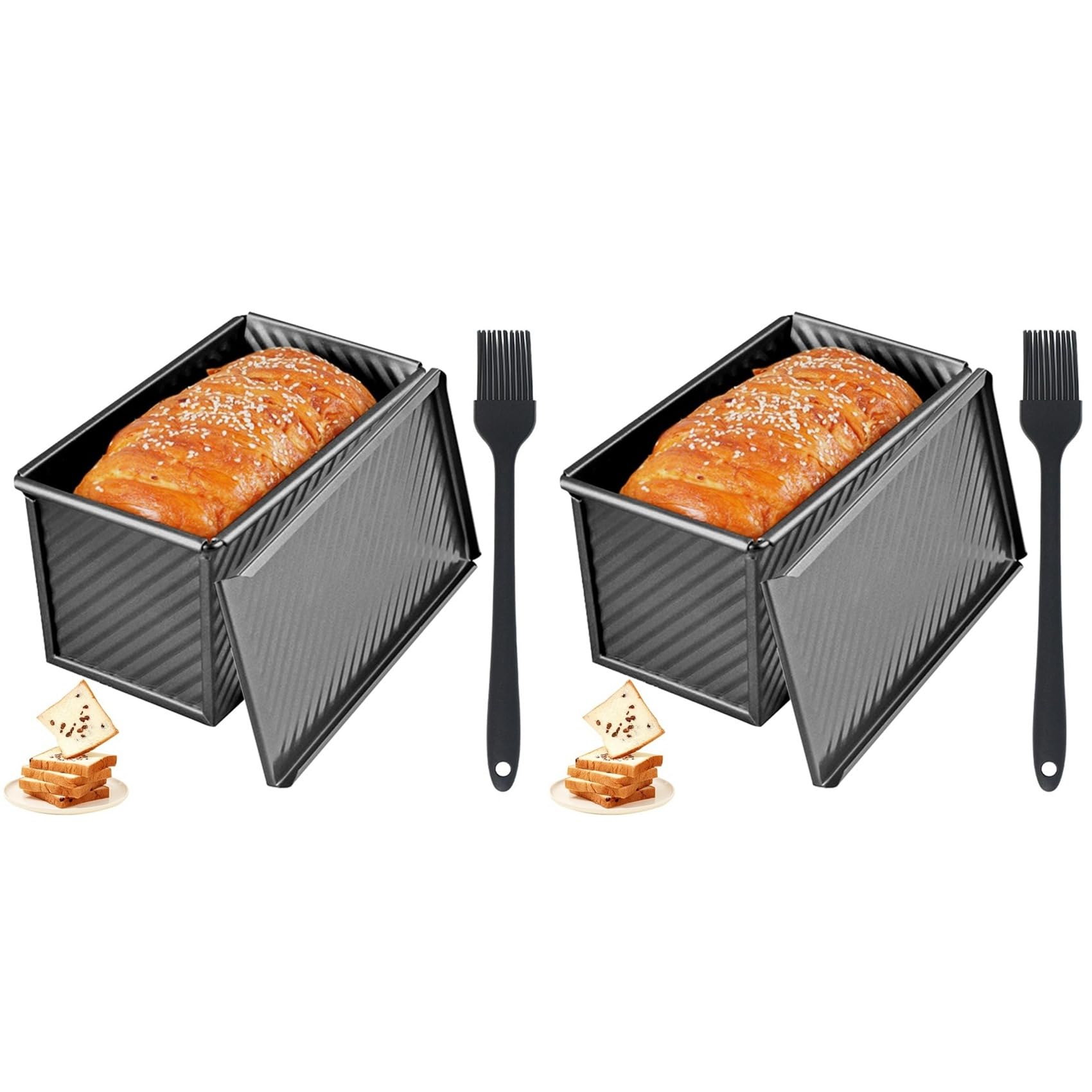 Aundhegrtt 2X Bread Baking Mould with Lid, Toast Bread Baking Mould with Lid,Toast Bread Mould with Oil Brush, Bread Moulds
