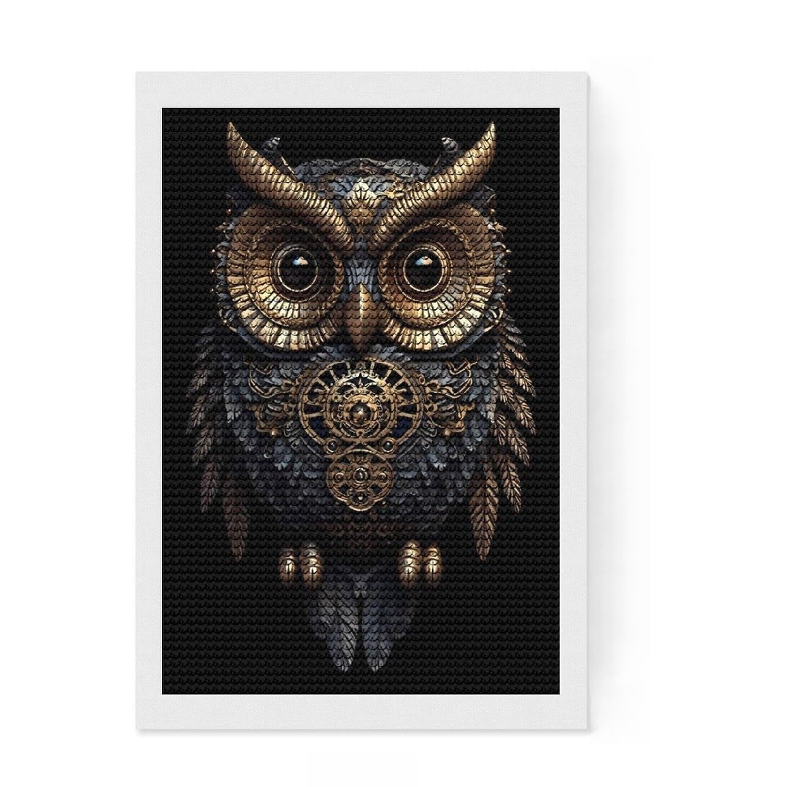 Junmoney Owl Gold DIY Diamond Art Canvas Kit 8"x12", Bedroom Decor, for Craft Lovers, Full Kit Included, Thoughtful Handmade Gift