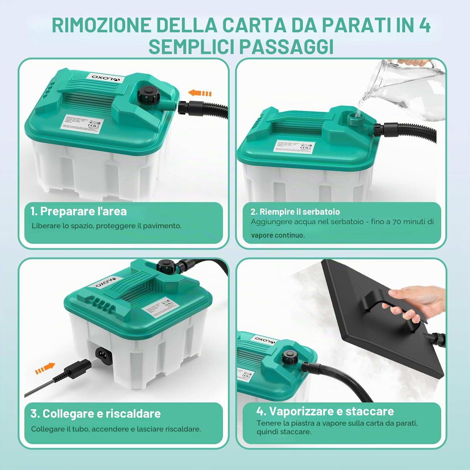 Vaporizzatore per carta da parati 2300 W Serbatoio da 4.5 L tempo di vapore max. 70 min Sverniciatore a vapore per carta da parati per vinile rivestimenti multipli vernice rivestimenti testurizzati
