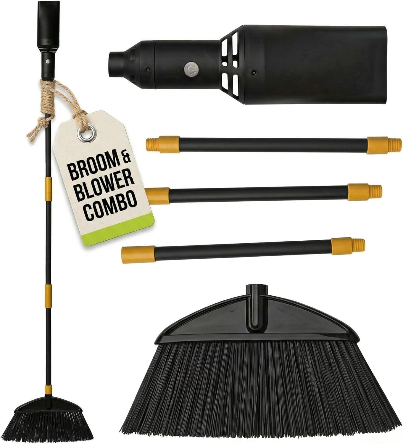 Outdoor Broom and Cordless Leaf Blower Combo, Mini Leaf Blower with Collapsible Broom Handle, Air Stick Blower/Broom Tool for Patios, Decks, Driveways, RVs, Camping and Shops