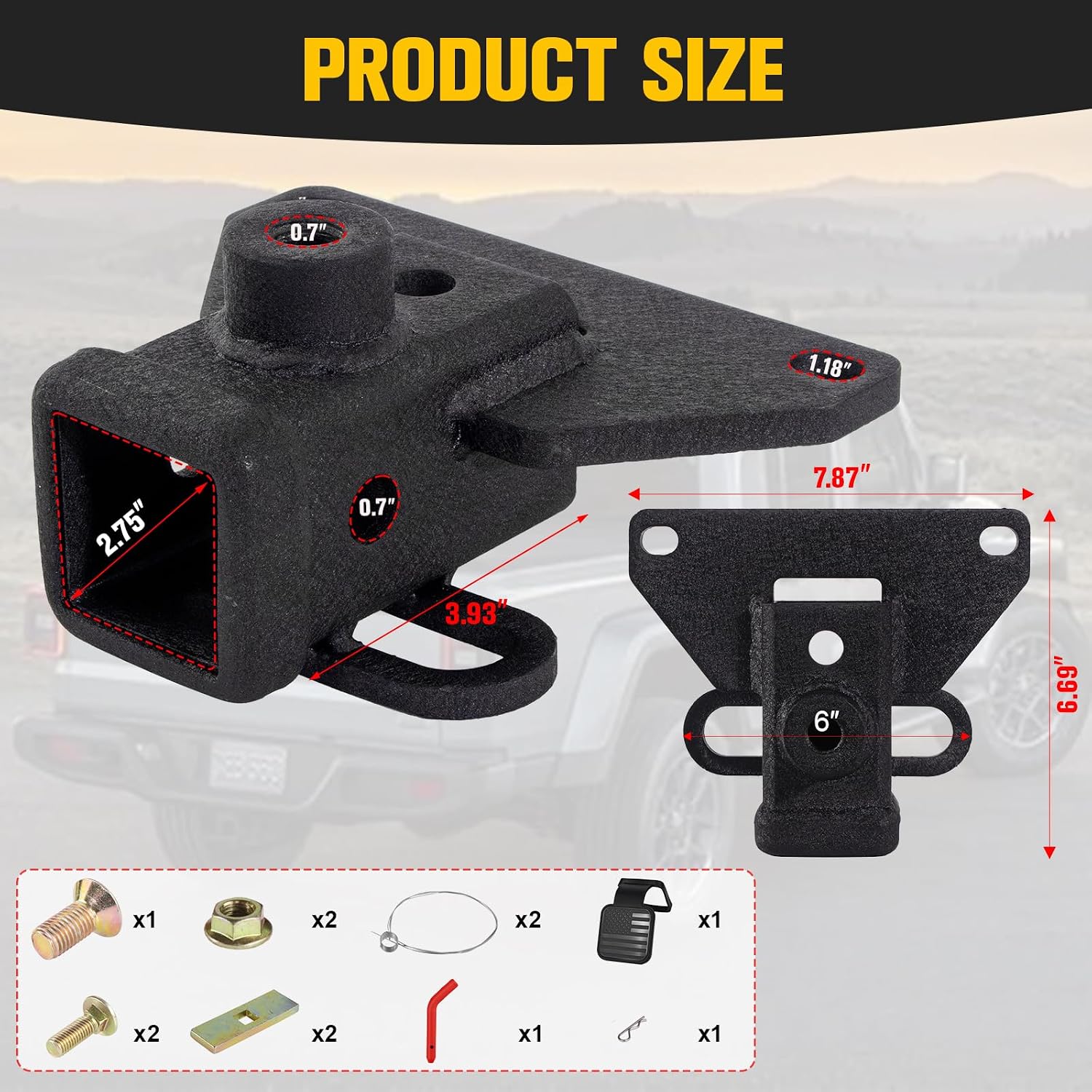 2" Class 3 Trailer Hitch Receiver Fit for Jeep Gladiator JT 2020-2025, Heavy Duty JT Pickup Truck Tow Receiver Kit with American Flag Trailer Hitch Cover. (Red Hitch Pin)