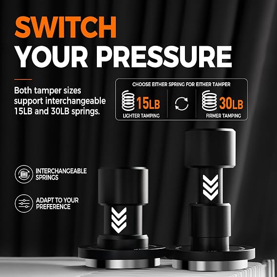 IKAPE 58.35MM V6 Impact Espresso Tamper with Sound Feedback, 15lb/30lb Interchangeable Springs, Espresso Low-Profile Tamper with Triple-spring System, Fits Over 58mm portafilters