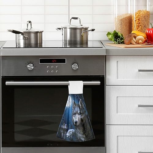 Miniatura 5 de ALAZA Toallas de cocina Dark Night Wolf y Luna Llena, paños de cocina con lazo para colgar, paquete de 2