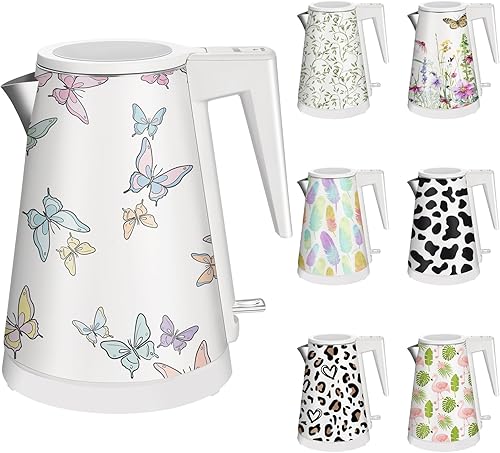 Miniatura 11 de Caldera de agua interior de acero inoxidable de doble pared de 1.2 L, inalámbrica, 1000 W de ebullición rápida con luz LED, cafetera y tetera