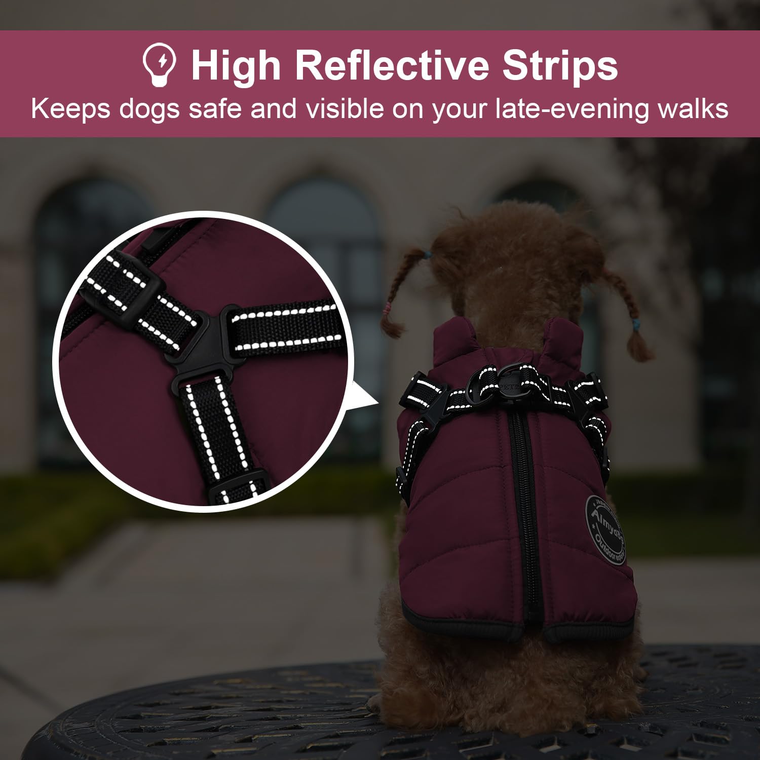 Abrigo de invierno para perro, chaqueta cálida para perro, chaleco reflectante ajustable de forro polar con arnés integrado, chaqueta de nieve para mascotas resistente al viento, traje de
