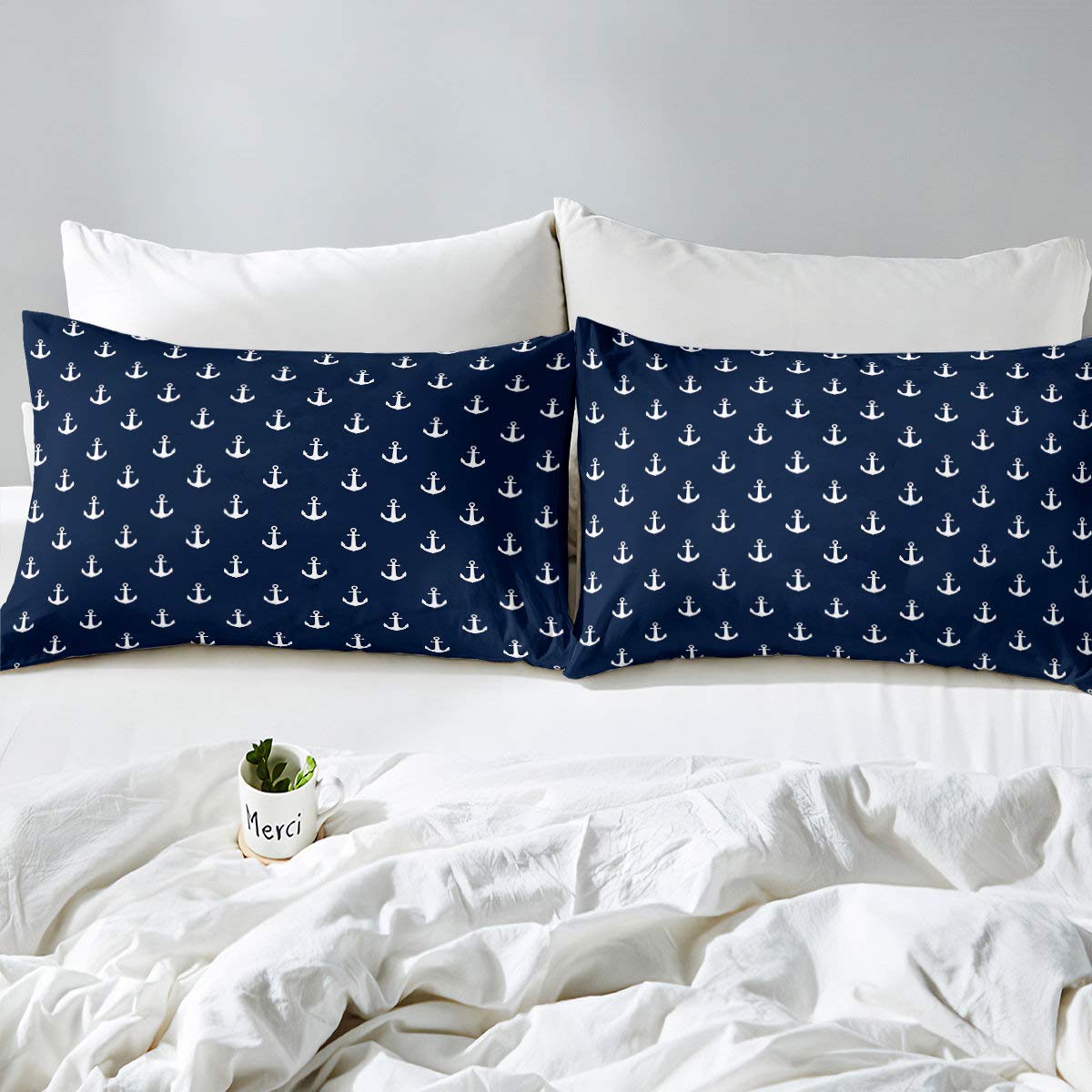 Nautica | 100% cotone accogliente e morbido, durevole e traspirante a righe piumone e federe abbinate, blu navy, doppia