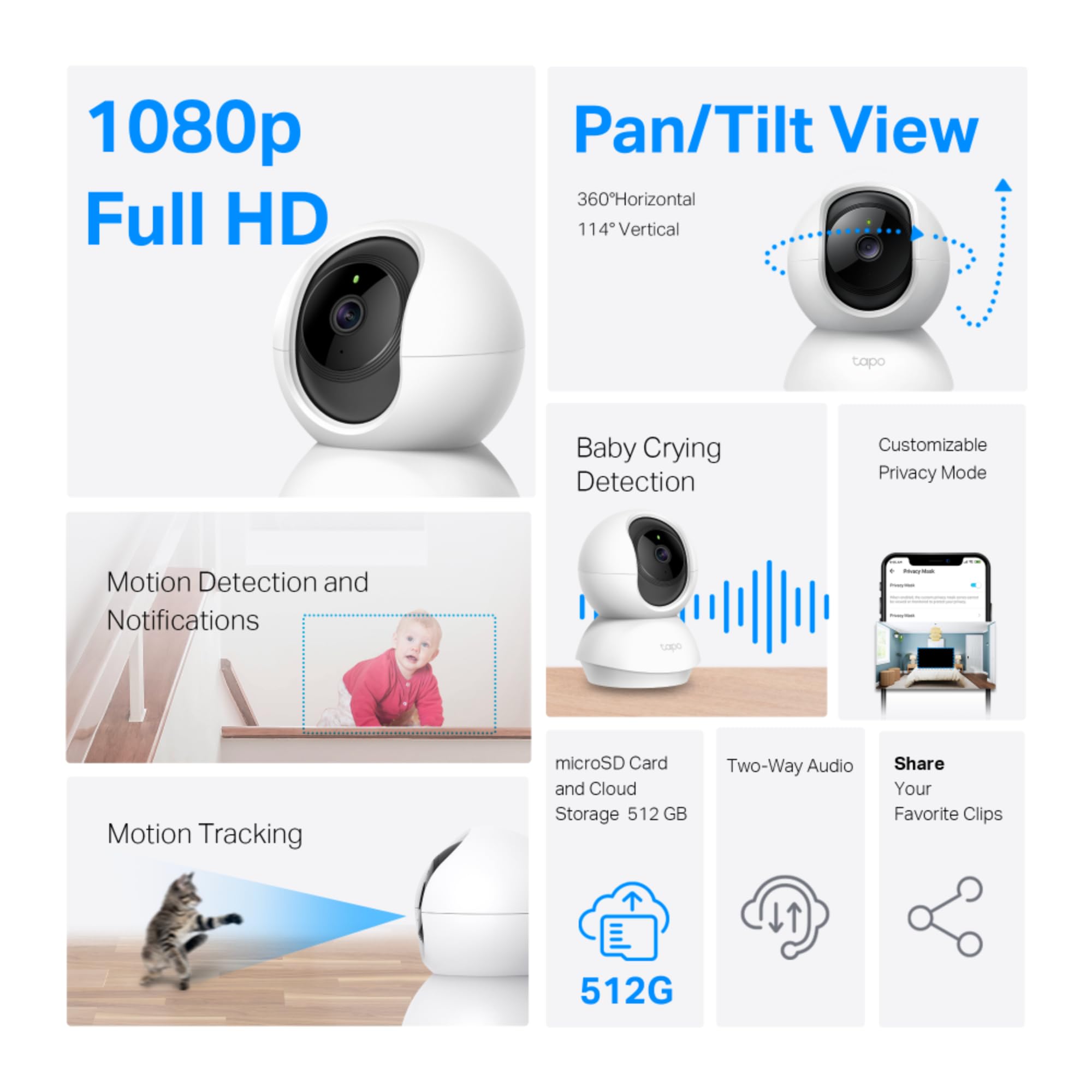 Tapo C200 2-Pack 1080p Pan/Tilt Indoor Camera, Baby Monitor, Motion Detection, Customizable Privacy Mode, 2-Way Talk - Image 3