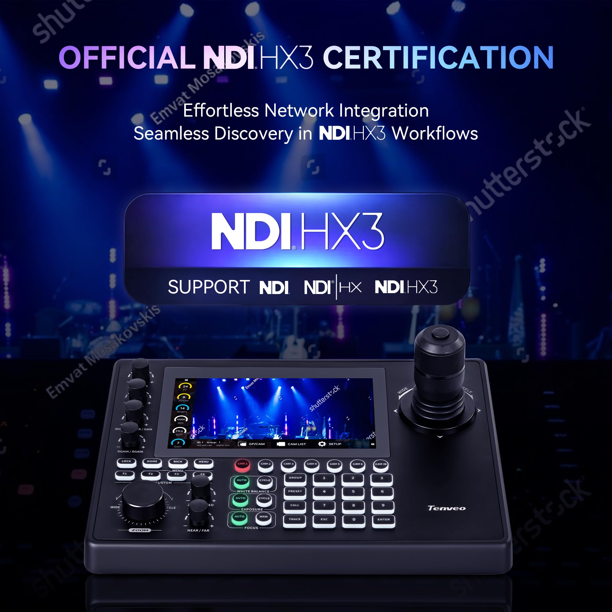 Tenveo NDI PTZ Kamera 20x Optischer Zoom mit AI Auto-Tracking（VHD20H-AI-N*2）+ NDI|HX3 Controller für PTZ-Kameras mit 7"-Touchscreen