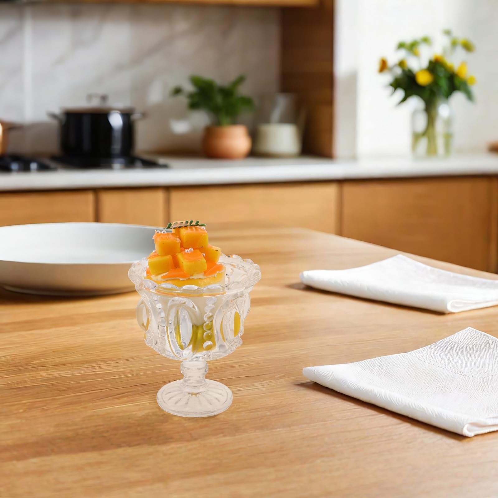 Gatuida 2 Dessertschalen aus Glas: Eisbecher mit Fuß, geprägt, transparent, für Parfait-Eisbecher, Trifle-Pudding