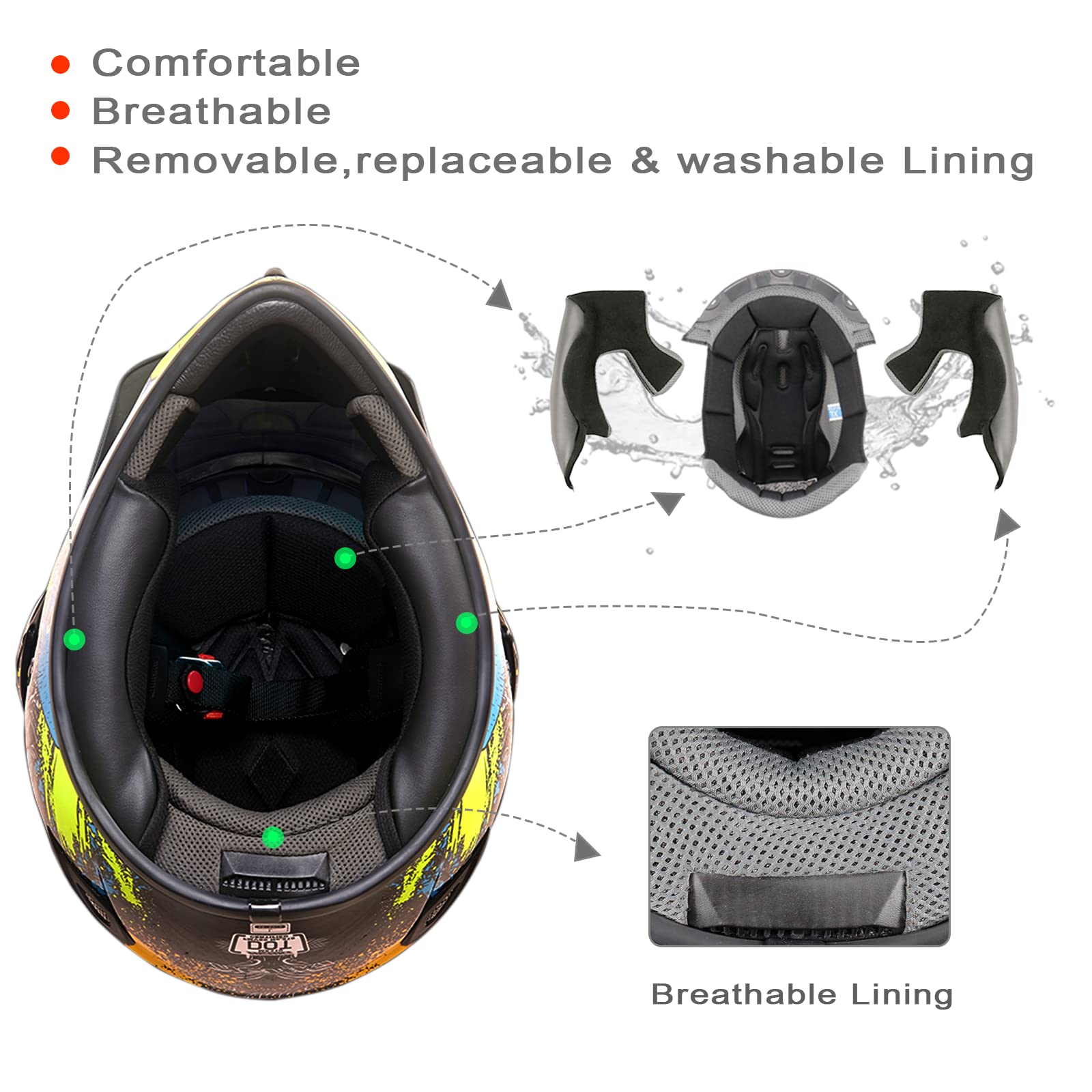 NENKI Dirtbike Helmet Adult ATV UTV MX Helmet Adult Men Women Motocross Helmet Off Road Helmet Casco Motocross DOT Approved Red Visor (Medium, Green Skull )