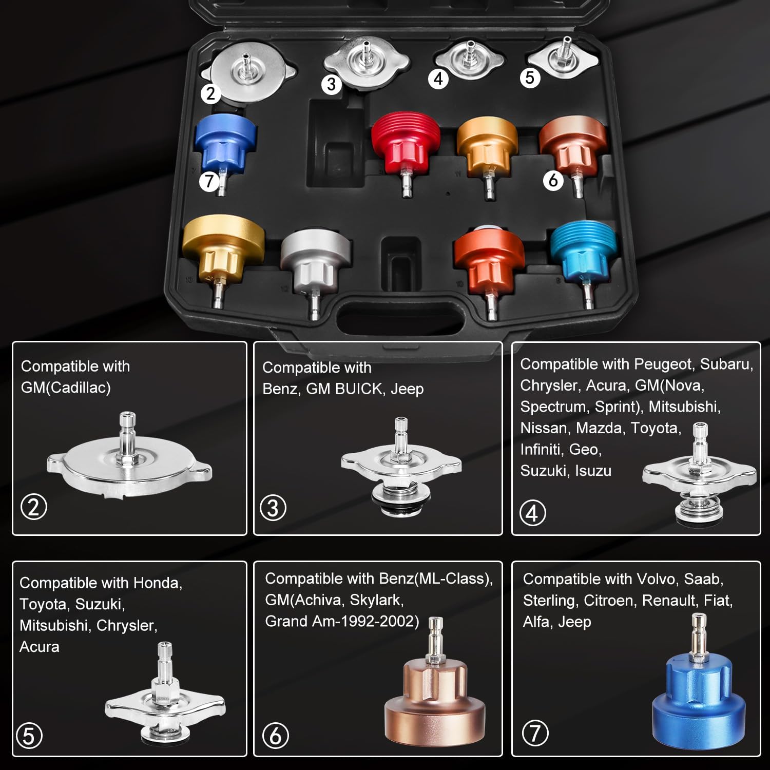 JIFETOR 14PCS Radiator Pressure Tester Tool Kit with Aluminium Pump and Metal Adapters, Black