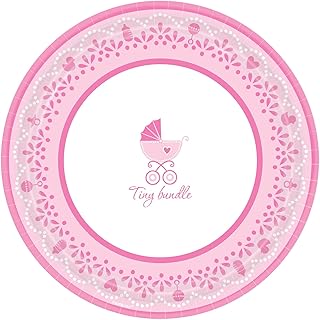 amscan Sweet Celebrate Baby Girl Round Dinner Plates Sweet (18 Piece), 10 1/2