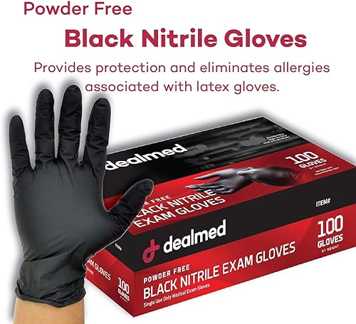 Miniatura 3 de Dealmed Black Nitrile Exam Gloves  Disposable Multi-Purpose Use Medical Gloves Use for First Aid and Medical Facilities