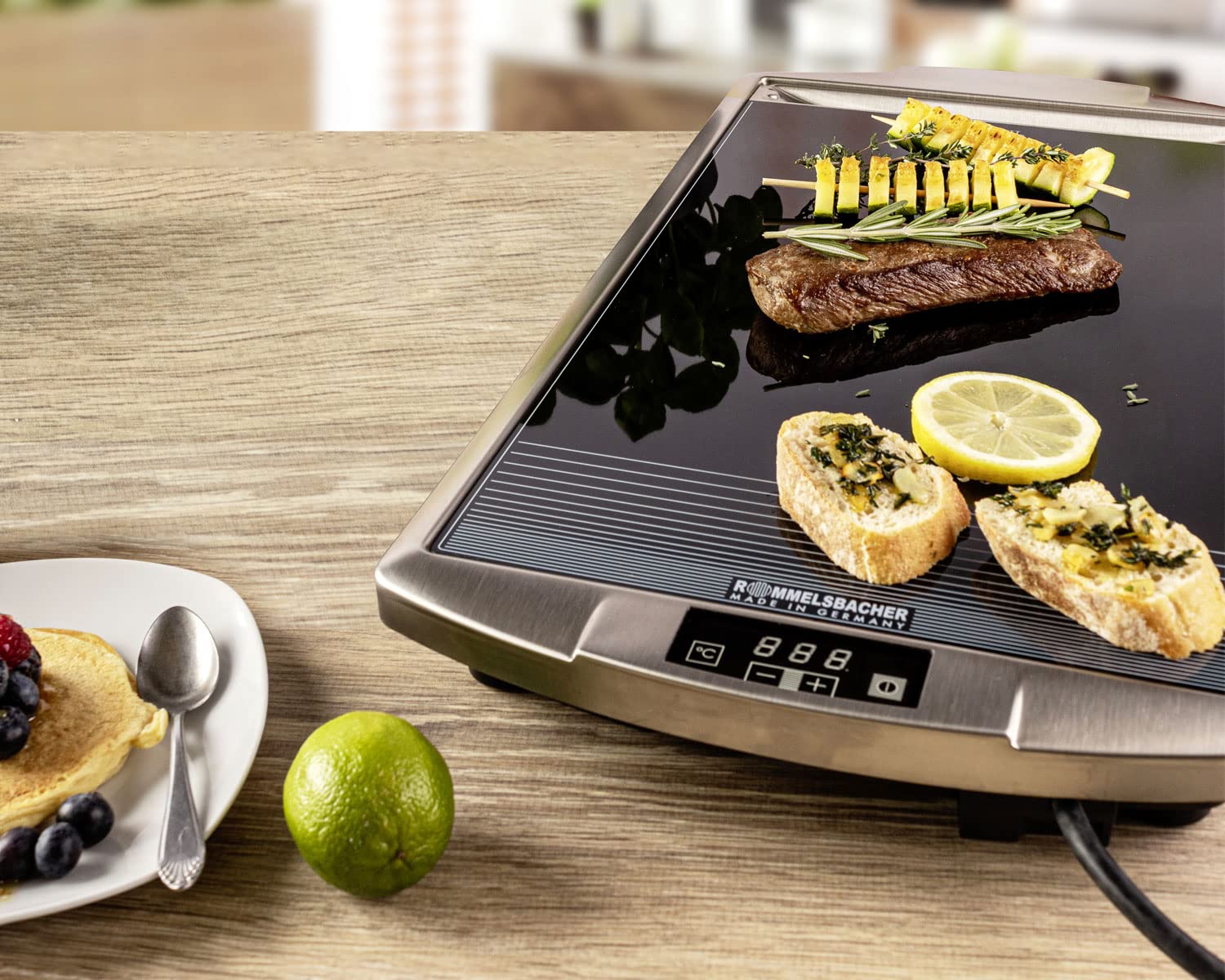 ROMMELSBACHER CERAN® Grill CG 2308/TC - SCHOTT CERAN® Grillfläche, 80-280 °C, LED-Display, Touch Control, Edelstahlgehäuse