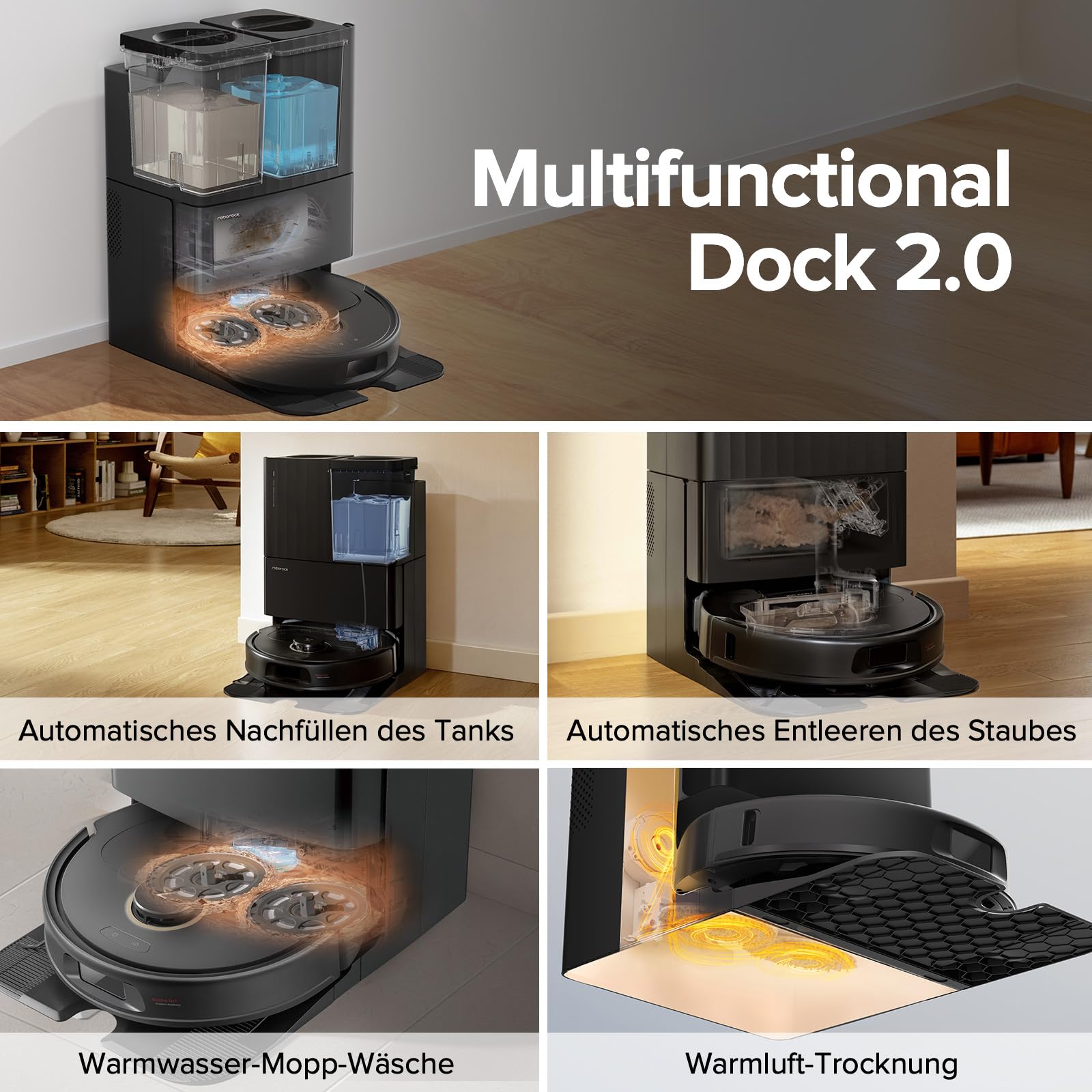 roborock Qrevo Pro Saugroboter mit Wischfunktion&Hebarem Wischmopp, FlexiArm Design Kantenreinigung, 7.000 Pa, 60 °C Heißwasser-Moppwäsche, App-Steuerung (Schwarz) (Generalüberholt)