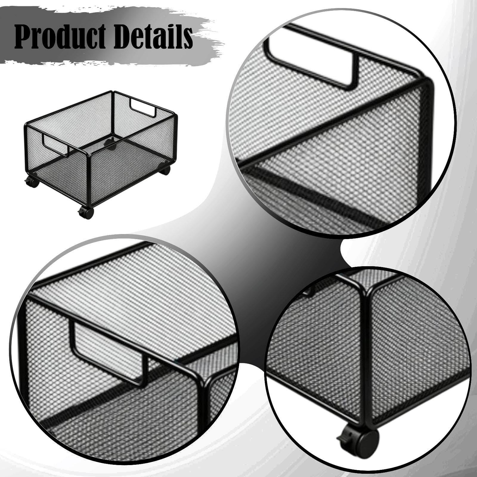 perfk Carrello Portadocumenti in Rete con Ruote, Carrello portaoggetti Portatile da Mettere sotto la scrivania, Organizer con Ruote per dormitorio, 30 Cm X 38 Cm X 23