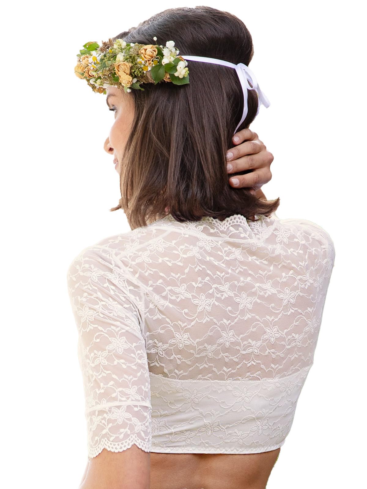 Nina von C. Dirndlbluse 48 466 971 0 Spitze | Damen Dirndl-Bluse mit Bogenkante | runder Ausschnitt