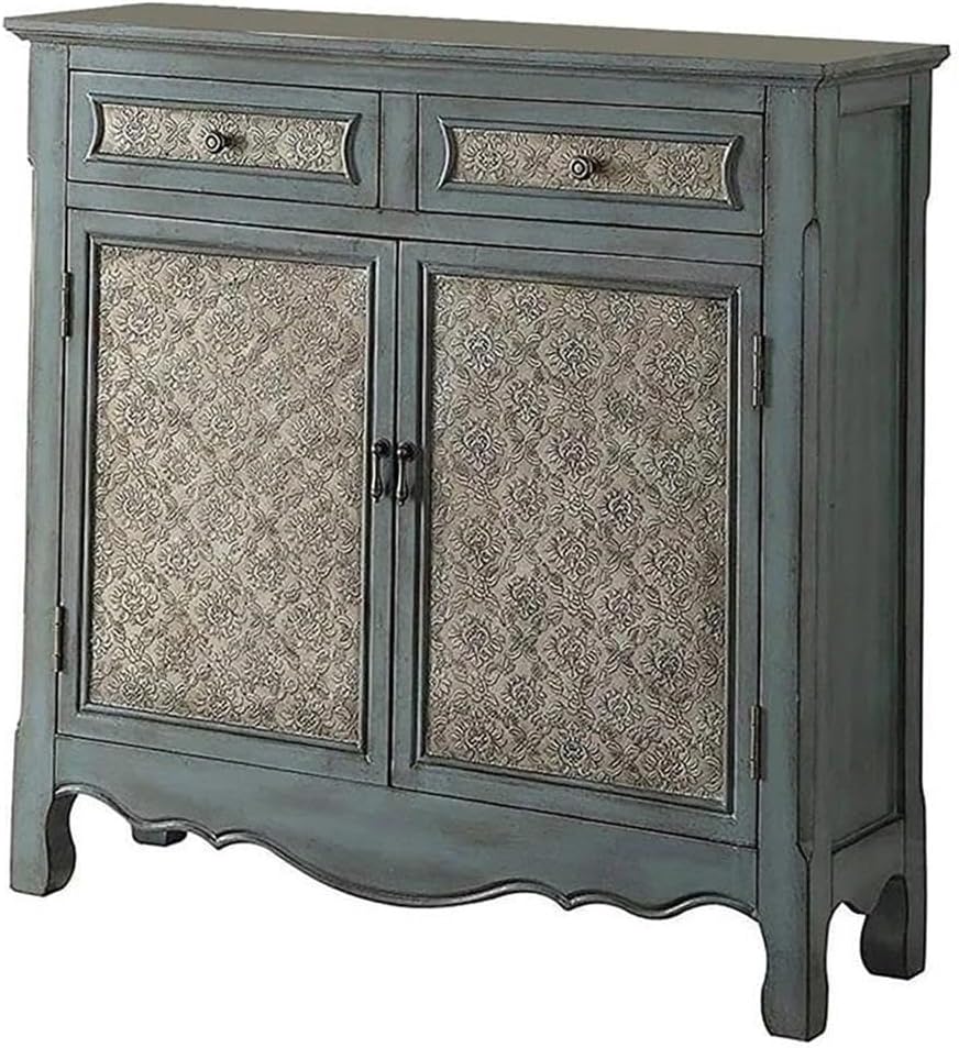AcmeWinchell 2 Drawers Wooden Console Table with 2 Doors in Antique Blue