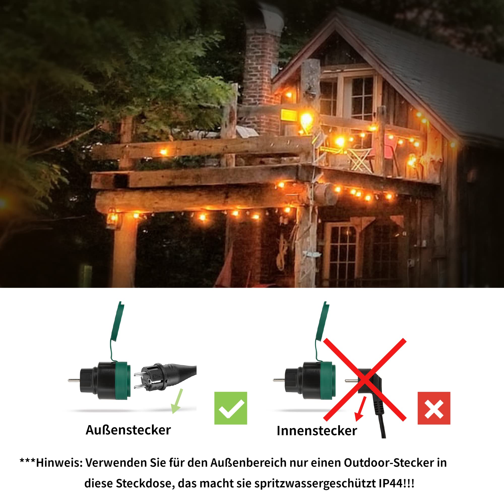 SEC 24 Set de prises télécommandées extérieures,4 prises programmables avec 2 télécommandes,3680 W,Protection contre les projections d'eau pour appareils ménagers et extérieurs