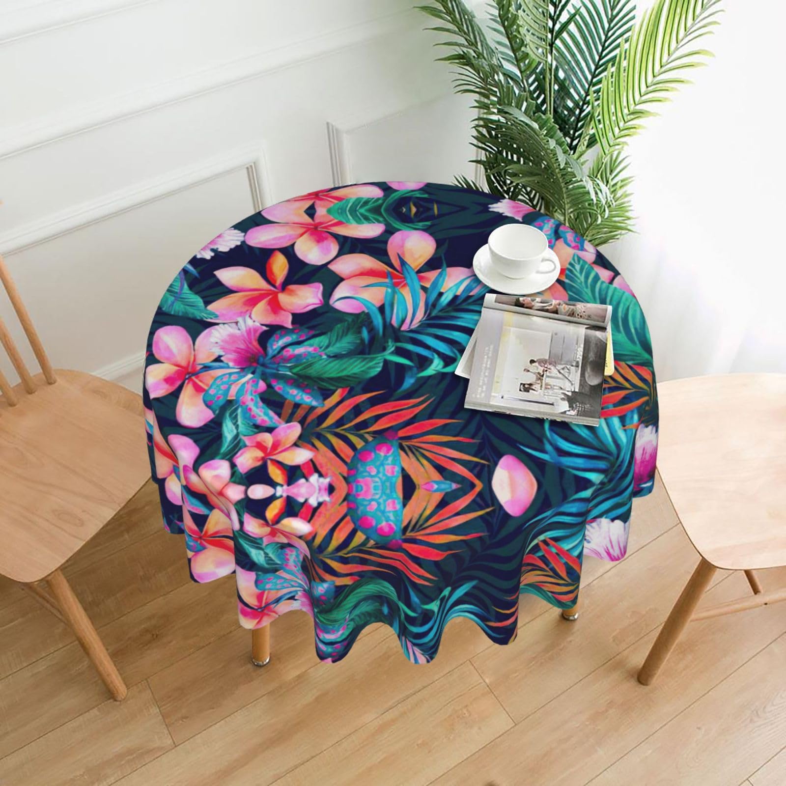 Zcmkjlg Tropical Flowers Print Quick Ship Round Tablecloth 60in Polyester Washable Cover for Dining Room