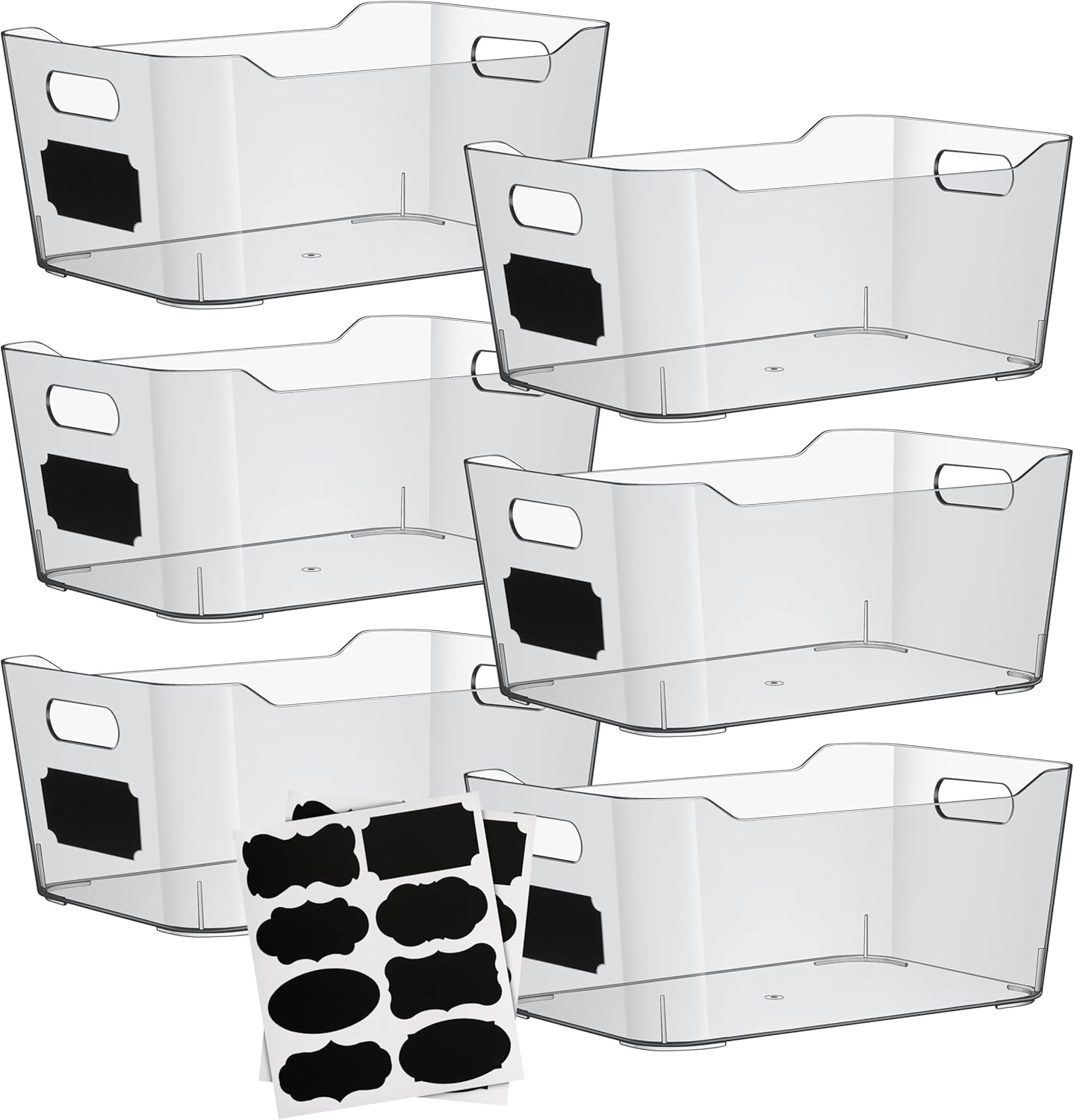 Plastic clear storage bins labels home refrigerator pantry organizers containers