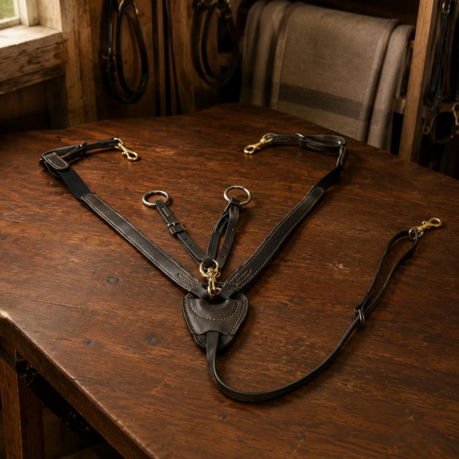 Pettorale Fascia per Cavallo Cuoio Elastico Connessione Metallo Fibbia Regolabile Funzione Stabilità Comfort Prodotto in Pelle Adatto per, Marrone, Marrone