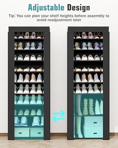 Miniatura 6 de Zapatero alto con tapa, zapatero alto con cubierta de cierre magnético, organizador de zapatos de 10 niveles para 34-37 pares de zapatos y botas