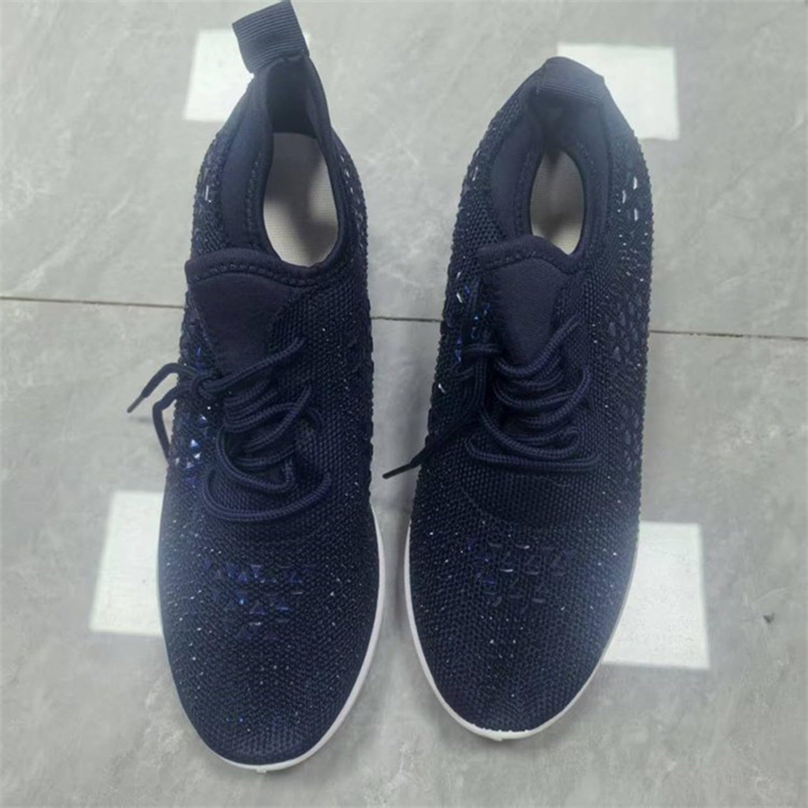 Scarpe da ginnastica da donna con plateau impreziosite con strass e maglia traspirante per abiti casual alla moda, Blu scuro, 40 EU