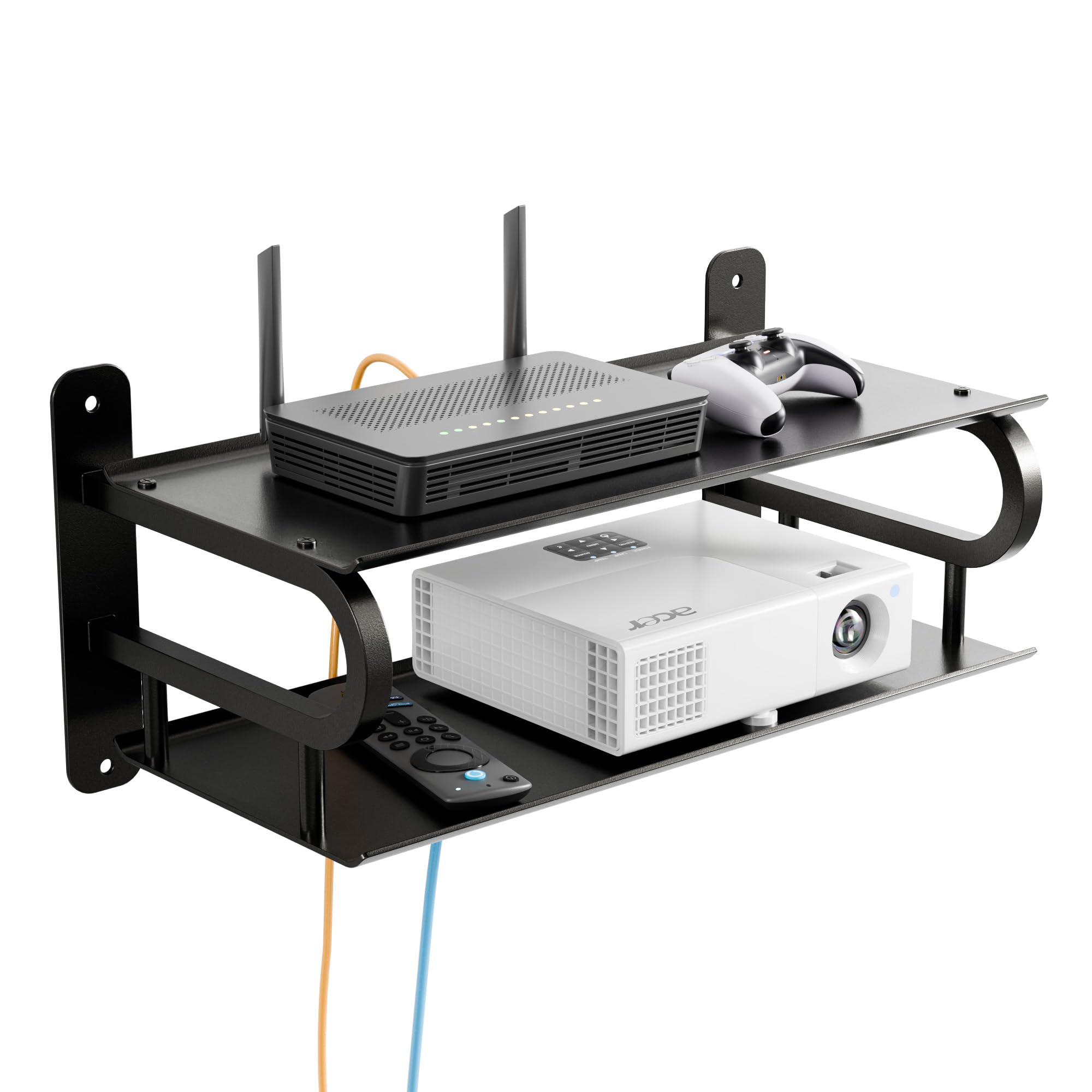 WOPITMER 16" X 10" Floating Projector Shelf for Wall, WiFi Router Shelf with Cable Hole for TV Components|DVD Players|Games Consoles, Projector Wall