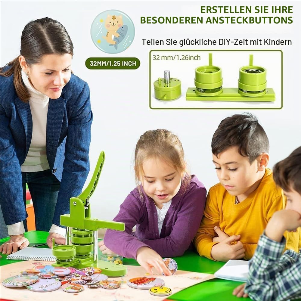 RATSTONE Buttonmaschine, Pin Maker, 32mm, 401 Teile, Grün, Kunststoff