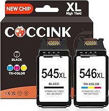 COCCINK 545XL 546XL Remanufactured Ink Cartridge, Replacement for Canon 545 546 XL, Compatible with Pixma MG2410 MG2420 MG2450 MX490 MX492 TR4500 TR4520 TS202 TS205, 1 Black, 1 Colour