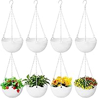 Bvrbaory 8-Pack Self-Watering Hanging Planter Pots with Drainage Tray & Metal Chain - 8 Inch White Plastic for Indoor Outdoor Plants