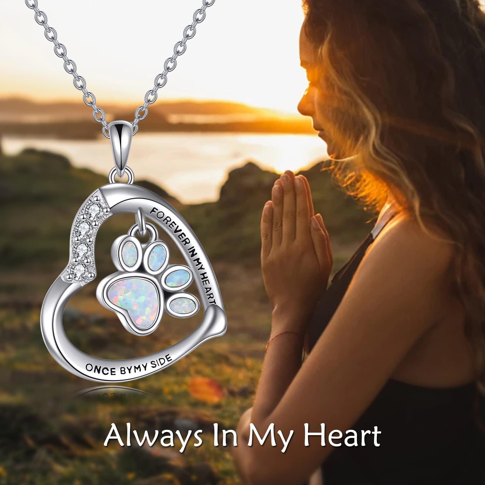 YFN Collar de plata de ley con estampado de pata, colgante de perro, gato, gato, perro, conmemorativo, regalos para mujeres y niñas, Normal, Plata esterlina, Sin piedra preciosa