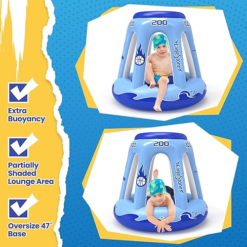 Miniatura 7 de EagleStone Aro inflable de baloncesto para niños y adultos, aro de baloncesto flotante de 47 pulgadas para piscina con 3 bolas, bomba, juego de agua
