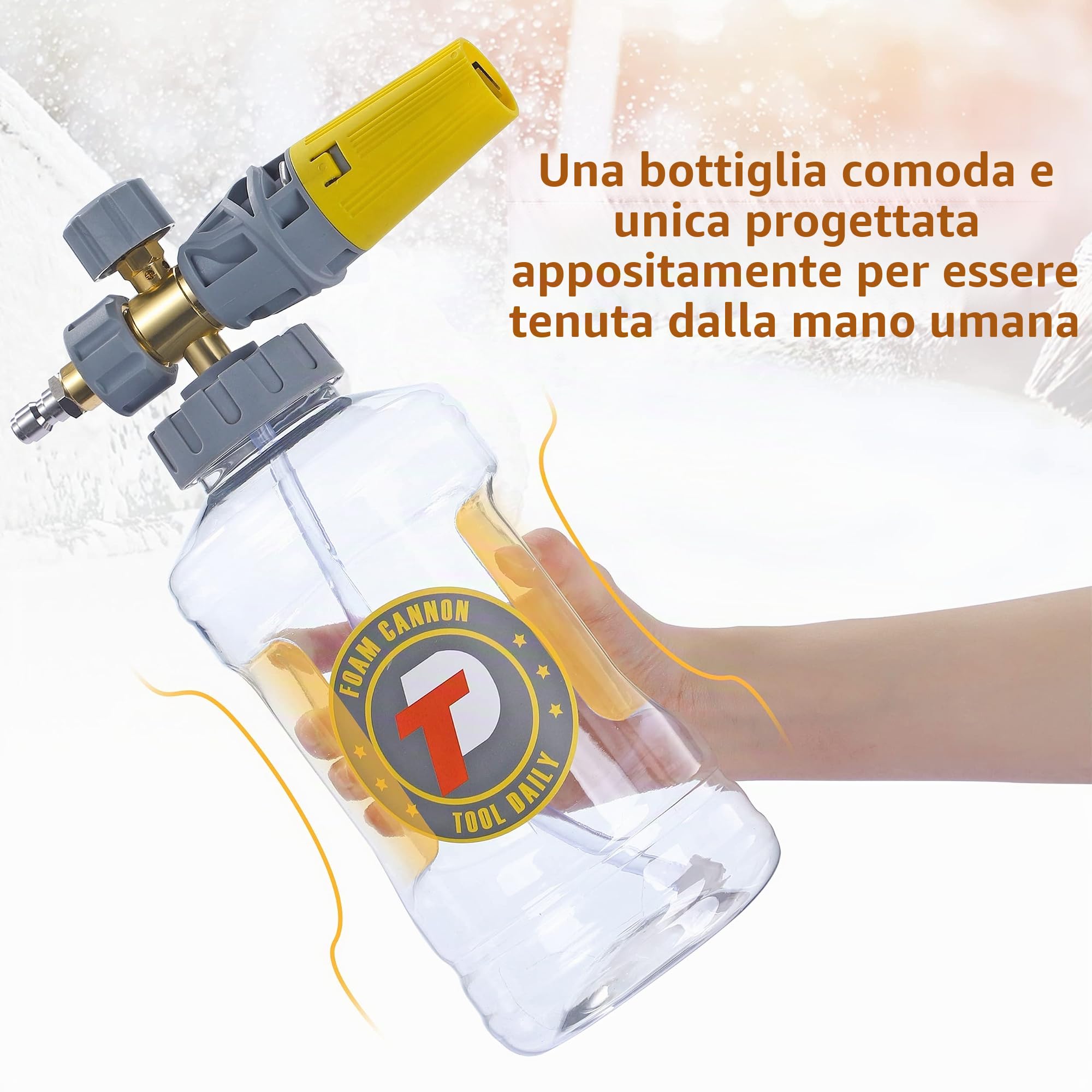 Tool Daily Lancia Schiuma, Cannone Schiumogeno Regolabile, Lancia per Schiuma Densa con Attacchi M22 e Raccordo Rapido da 1/4", Bocchetta Addizionale con Orifizio da 1.1 mm, 1.5 Litri