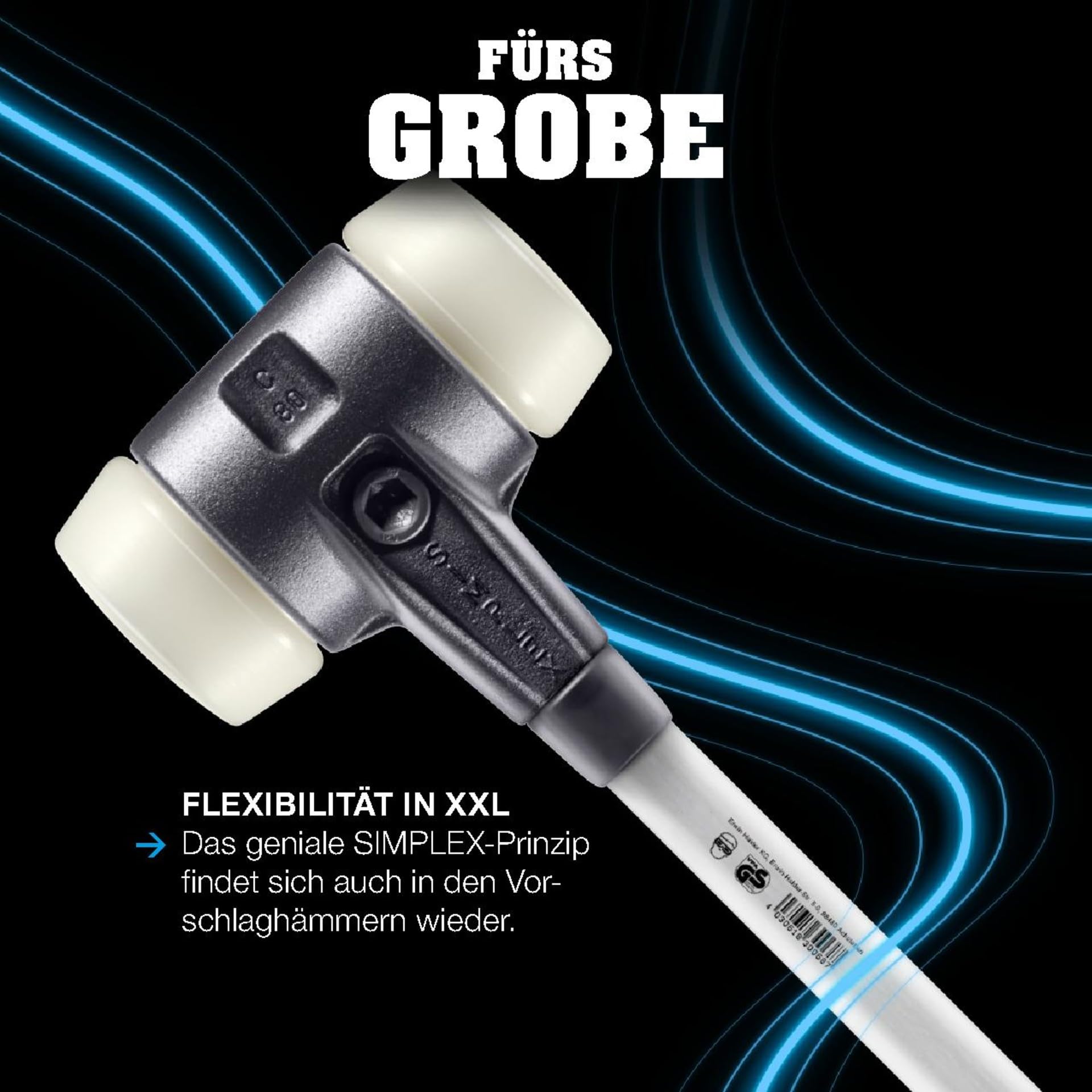 SIMPLEX-Vorschlaghammer, Gummikomposition/Nylon; mit verstärktem Tempergussgehäuse und Fiberglasstiel | D=80 mm | 3728.081