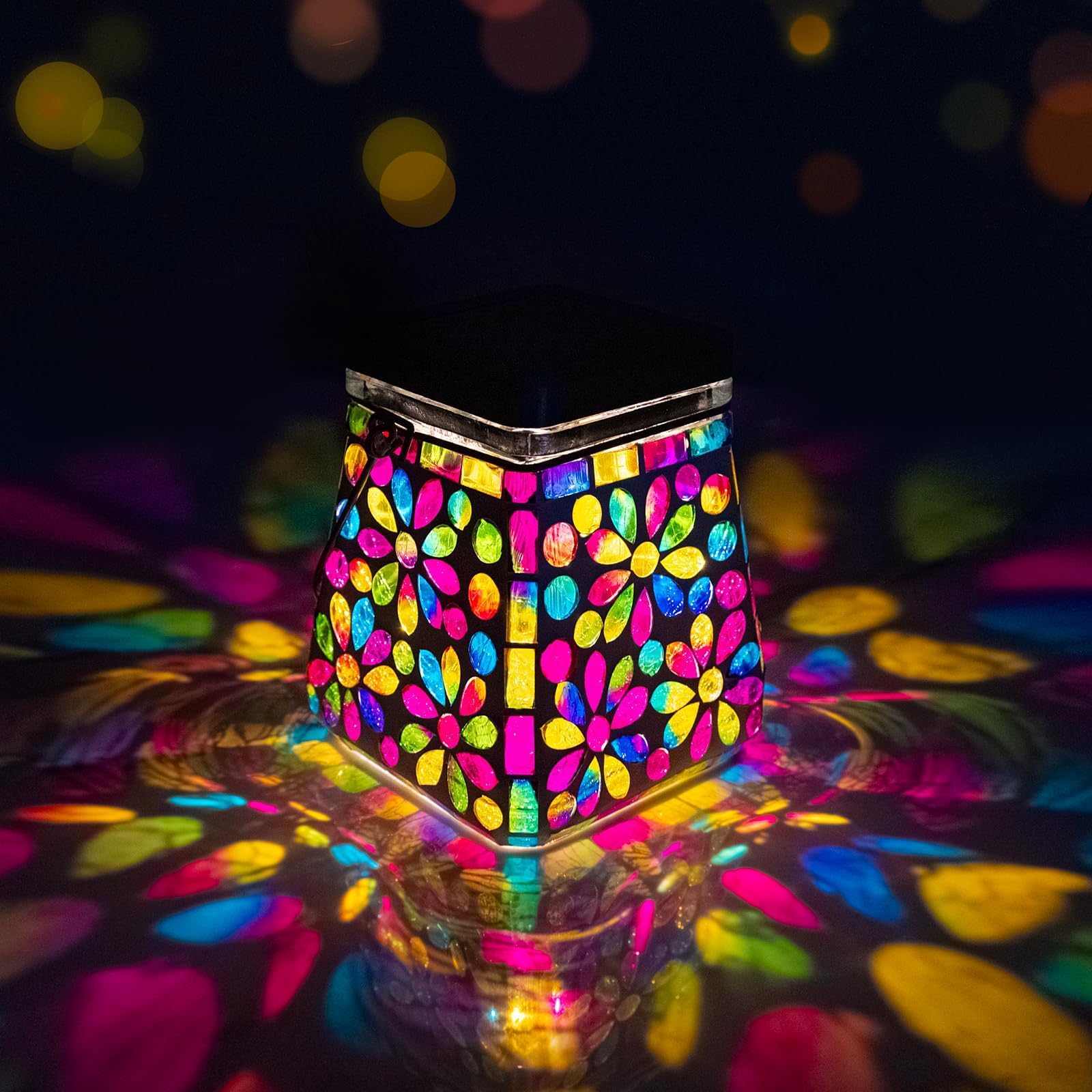 Amazon.com: VOREEN Mosaic Glass Solar Lantern & Table Lamp, 600mAh