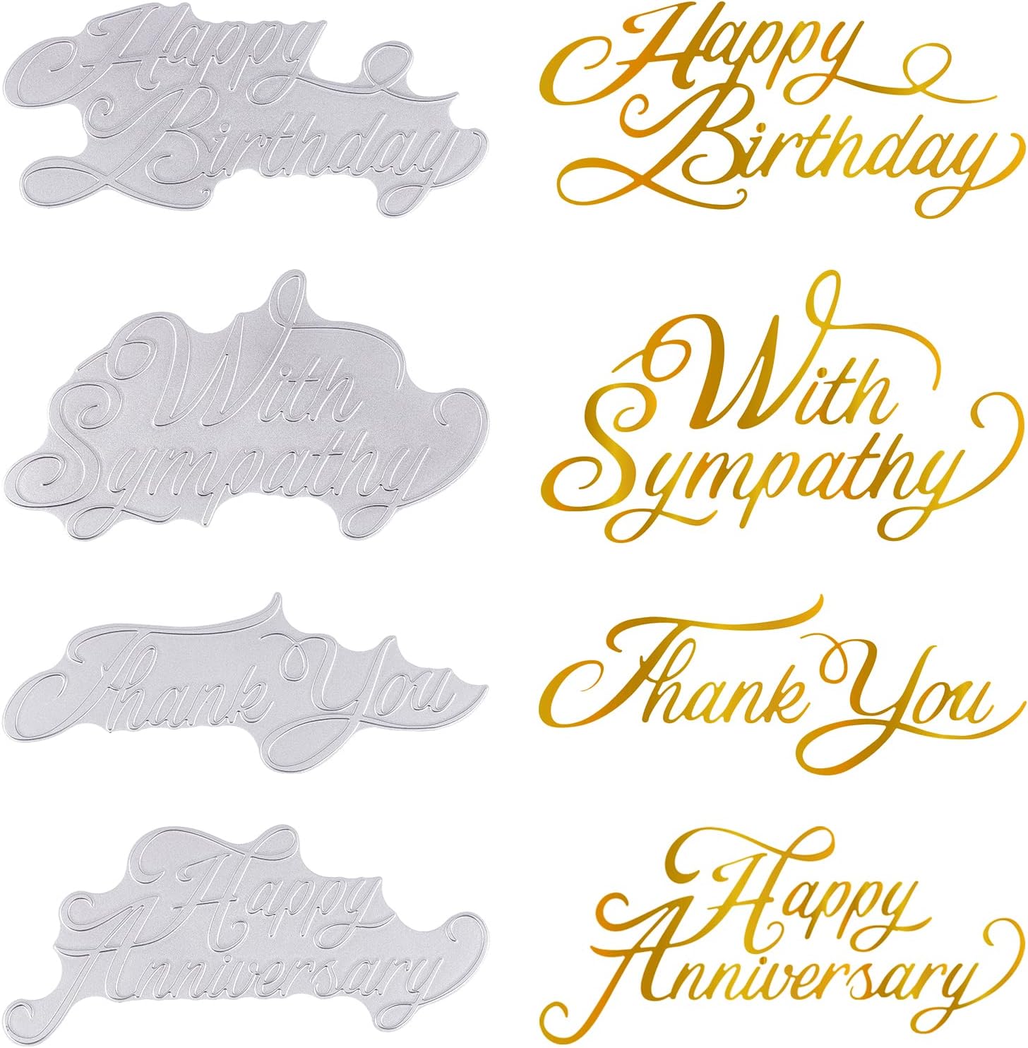GLOBLELAND 4Pcs Words Silver Hot Foil Plate Happy Birthday Thank You Dies for Card Making DIY Scrapbooking Photo Album Decor Embossing Paper Crafts