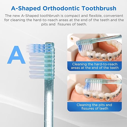 Miniatura 3 de Fregum Cepillo de dientes ortodóntico en forma de V+A para aparatos ortopédicos, con 6 cepillos interdentales, cerdas suaves, 6 unidades