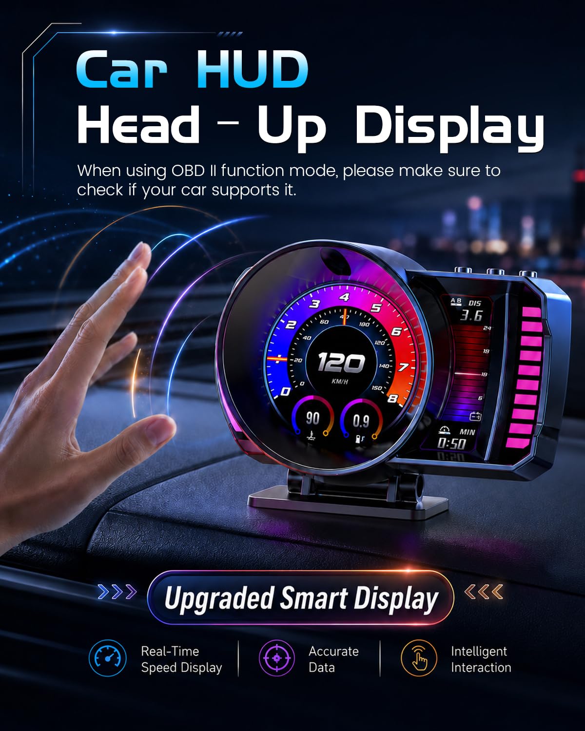 NHOPEEW 3,5 Zoll GPS+OBD2 Head-Up-Display Auto für alle autos
