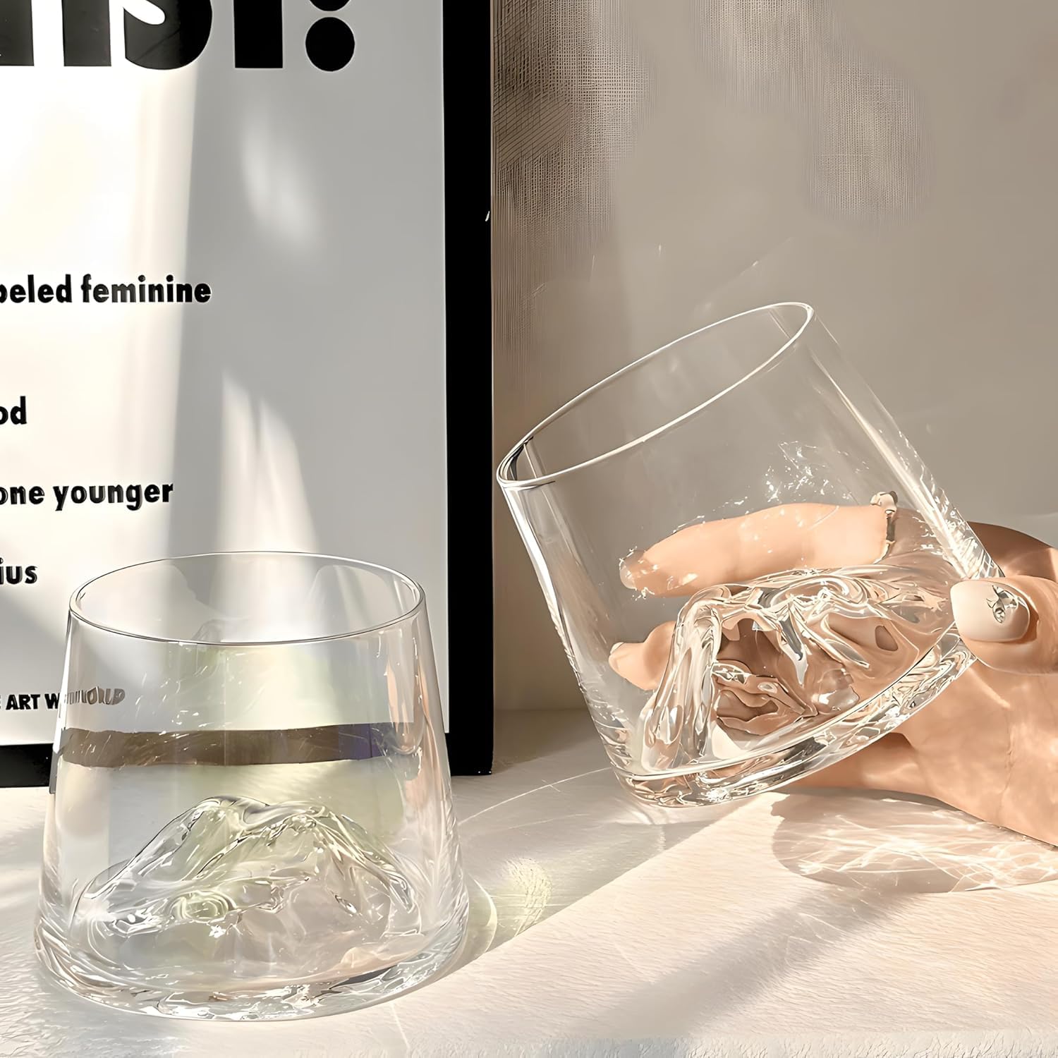 ZROY ENTERPRISE Premium Mountain Base Whiskey Glass Set of 2, 230ml Crystal Tumblers for Bourbon, Scotch & Cocktails (2, Everest) 2
