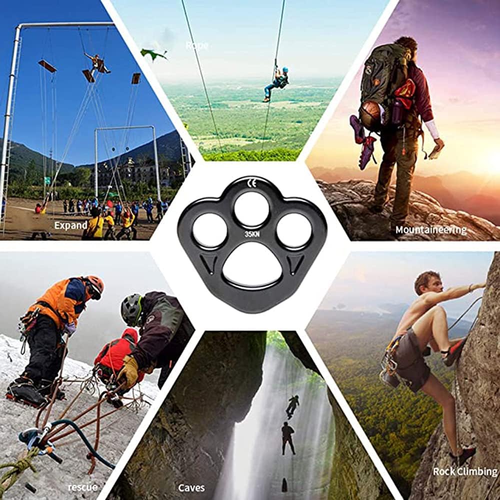 Paw Rigging Plate 35kN 3 Holes Rigging Plate Bear Paw Anchor Multipliers Rope Friendly(Black)