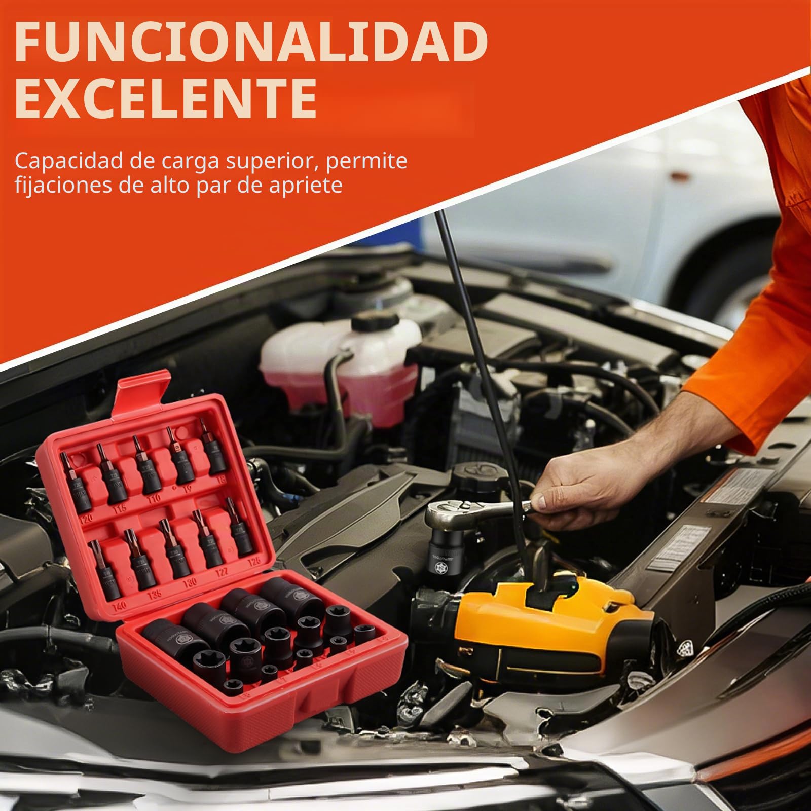 GETLITOOL Juego de 24 llaves de vaso E-Torx E-Torx de acero CR-V E4-E24 y T8-T40, llaves de estrella con grabado láser y caja organizadora para reparación de automóviles, mantenimiento mecánico