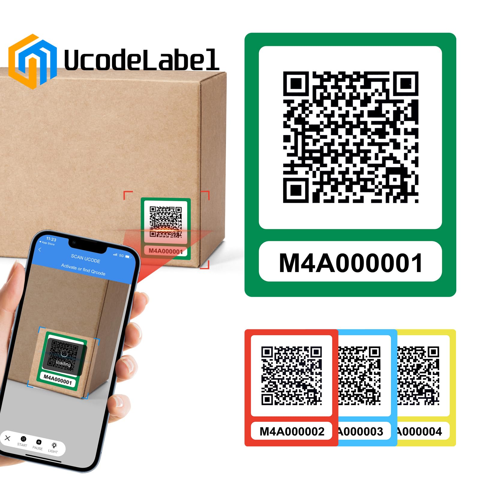 YunBo QR Code Labels Scannable Stickers for Storage Bins—on iOS & Android App（UcodeLabel）- 50 Labels.Green